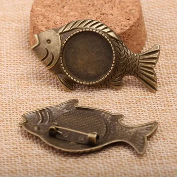 Onwear 10 adet balık şekli broş tabanı 20mm cameo cabochon ayarları diy broş çerçeve boşlukları antik gümüş + antik bronz
