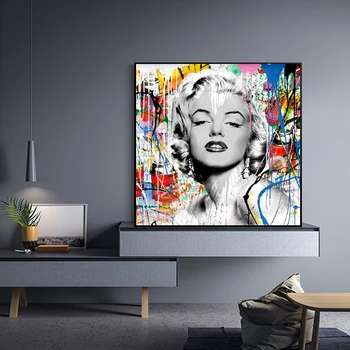 Oturma Odası Modern Resimler sokak Sanatı Grafiti Resim Marilyn Monroe Gazete Tuval Sanat Baskılar ve Posterler