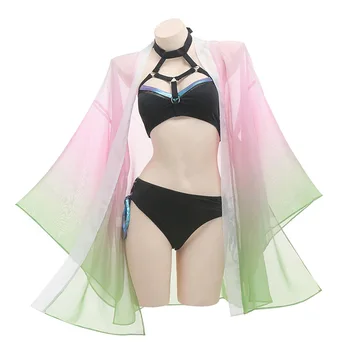 Oyun LOL KDA Evelynn Cosplay Kostüm Degrade Baskı Kimono Haori Perspektif Cover Up Bikini Fullset Mayo Lolita Banyo Takım Elbise