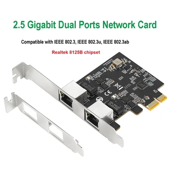 PCIE Gigabit Ağ Kartı Adaptörü İle 2 Port 2500Mbps Pcıe 2.5 Gb RTL8125B Ethernet Kartı RJ45 LAN Denetleyici Kartı