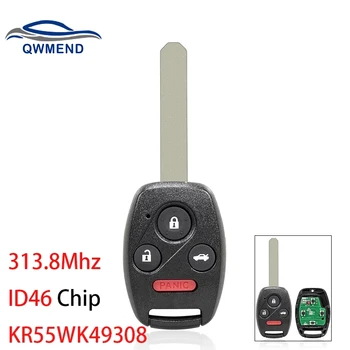 QWMEND 313.8 Mhz ID46 Çip Araba Uzaktan Anahtar Honda Pilot Accord Sedan 2008-2012 için Honda için Anahtar 3+1 Düğmeler KR55WK49308