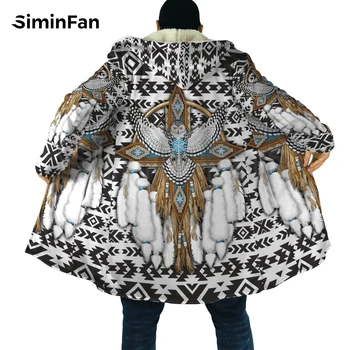 Retro Tribal Kartal Tarzı 3D Baskı Erkek Kapüşonlu Pelerin Rüzgarlık Kış Kalın pazen Ceket Unisex Rahat Kaşmir Sıcak Ceket H3