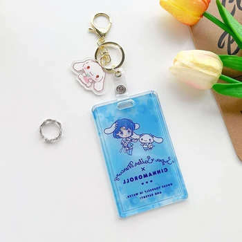 Sanrio Kuormi Şeffaf Kart Kapak Cinnamoroll Hello Kittys Benim Melodi Kawaii Güzel Kız Anahtarlık Yemek Kartı Seti Kolye Oyuncak