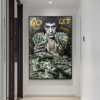 Scarface Tony Montana Serisi Motivasyon Alıntı Dolar / Para / Nakit Tuval Boyama Duvar Resimleri Yatak Odası Ofis Ev Dekorasyon