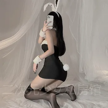 Seksi gecelik Backless Kadife Kadın kemerli elbise Peluş Erotik Kostümleri Tatlı Tavşan Kız Cosplay Kawaii Saten Güzel Tempatation