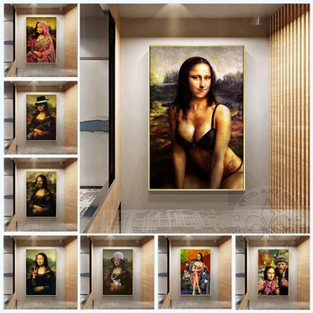 Seksi Mona Lisa Tuval Boyama Çıplak Vücut Karakter Posterler Ve Baskı Duvar Sanatı Komik Van Gogh Resimleri Yatak Odası ev duvar dekoru