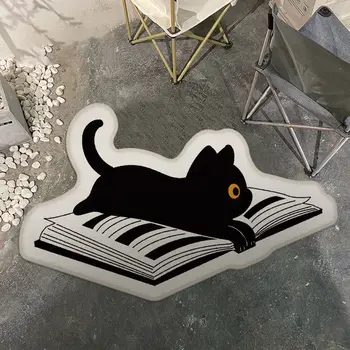 Sevimli Siyah Kedi Halı Yatak Odası Ins Tarzı Basit Yaratıcı Zemin Mat Banyo Giriş Emici Mat Ev