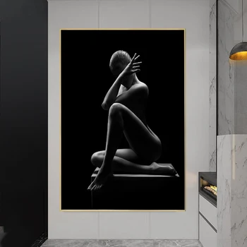 Siyah & Beyaz Seksi Çıplak Kadın Posteri Modern Sigara Tuvalet Kızlar Vücut Tuval Boyama duvar sanat resmi Tuvalet Ev Dekor