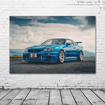 Supercar Posterler Nissan Skyline GTR R34 Klasik Duvar sanat resmi Baskılar Modern Tuval Resimleri Oturma Odası Dekor için