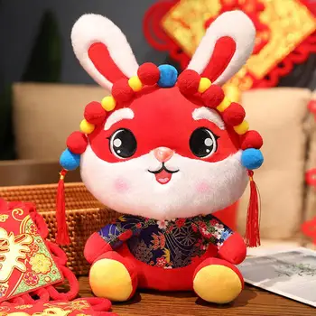 Tavşan peluş oyuncak Çin Tarzı Sevimli Tavşan Bebek Festivali Dekor Yumuşak Doldurulmuş Hayvan 2023 Yıl Zodyak Tavşan Bebek Yeni Yıl Hediye