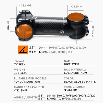 TOSEEK Karbon + Alaşım 17/6 Derece Yol MTB dağ bisikleti Kök Raf bisiklet Kök Bisiklet Parçaları 31. 8x50 / 60 / 70 / 80 / 90 / 100 / 110 / 120mm