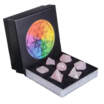 TUMBEELLUWA 7 Adet Gül Kuvars Kristal Platonik Katılar Kutsal Geometri Seti, Cilalı Şifa değerli taşlar Reiki Çakra Dengeleme