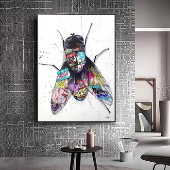 Tuval Boyama Böcek Fly Graffiti Sanat Soyut anime Poster ve Animes Duvar Sanatı Resimleri Modern Tarzı Ev Dekorasyon için