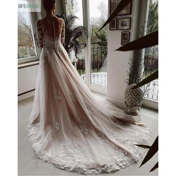 Tül Dantel Yarım Kollu V Yaka gelinlikler Kat Uzunlukta Prenses A-Line düğün elbisesi Şapel Tren