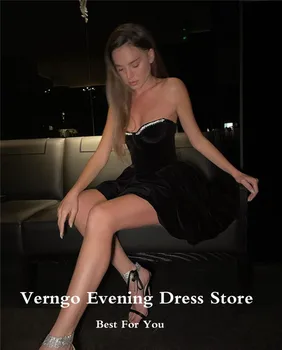 Verngo Basit Siyah Kadife Kısa balo kıyafetleri Sevgiliye Boncuk Mini Seksi Örgün Parti Törenlerinde Kadınlar Kokteyl Elbise Vestidos