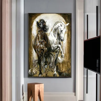 Vintage Atlar Tuval Boyama Hayvanlar Posterler ve Baskılar Yağlıboya Oturma Odası Dekorasyon İçin Tuval Duvar Sanatı Resimleri