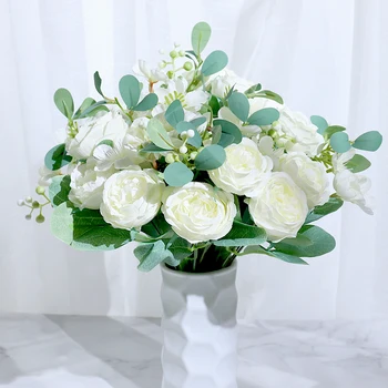 Yapay Gül Çiçek Oturma Odası Dekor Pembe İpek Sahte Çiçek buketi Ev Düğün Dekorasyon için Büyük DIY Zanaat Sahte Çiçek