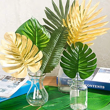 Yapay Tropikal palmiye yaprakları Hawaiian Luau Safari Jungle Parti Dekorasyon Yaz Düğün Doğum Günü Ev masa süsü Sahte Bitki