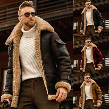 Yeni Erkek Orta uzunlukta Rüzgarlık Ceket Yaka Süet Ceket Moda Yastıklı Uzun Kollu Kuzu Kürk Palto Artı Boyutu L-5XL