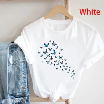 Yeni Moda kadın tee gömlek yaz o-boyun aşk tatlı kelebek yeni 2022 bayan kadın giyim kısa kollu baskı T t-shirt