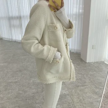 Yeni Sonbahar Kış Marka Tüvit Ceketler kadın Pist Yüksek Kalite Uzun Kollu Zarif Vintage Giyim Kırpma Üst Dış Giyim