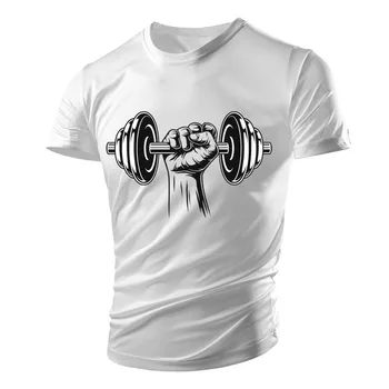 Yeni Yaz Spor Dambıl Rahat Sert Adam Kas Erkekler 3D Baskı T-Shirt Nefes Hafif Spor Hızlı Kuru kısa kollu üstler