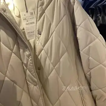 ZAAHONEW Yeni Kış Kadın Moda Bağbozumu Ekose Kapüşonlu Parka Casual Cepler Pamuk Ceketler Coat Gevşek Uzun Dış Giyim