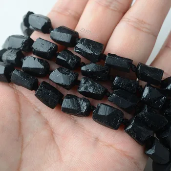 ZHEN-D Doğal Taşlar Siyah Turmalin Silindirik Gevşek Kaba Nugget Boncuk Takı Yapımı için DIY Charm Taş Kolye