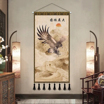 Çin Manzara Tuval Boyama Dekoratif Poster Baskılı Resim Kartal Kaydırma Boyama Mürekkep Sanat Duvar Asılı Ev Dekor