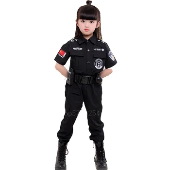 Çocuk Fantezi Polis Cosplay Kostüm Erkek Sahne SWAT Cadılar Bayramı Partisi Karnaval Polis Üniforma Kısa ve Uzun Çocuklar Ordu Takım Elbise