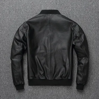 Ücretsiz kargo.ma-1 Klasik rahat ucuz hakiki deri ceket.erkekler siyah ince bombardıman tarzı inek derisi ceket, artı boyutu.satışlar