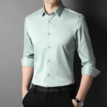 Üst Sınıf Yeni Moda Marka Düz Renk Lüks Tasarımcı Gömlek 2022 Erkekler Slim Fit Gömlek Uzun Kollu Klasik Rahat Erkek giyim